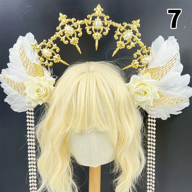 Ailes de plumes de Mary Halo Cosplay pour femmes, diadème de plumes d'ange Lolita, couronne d'Halloween, costume de cosplay, bande de sauna, accessoires pour cheveux KC