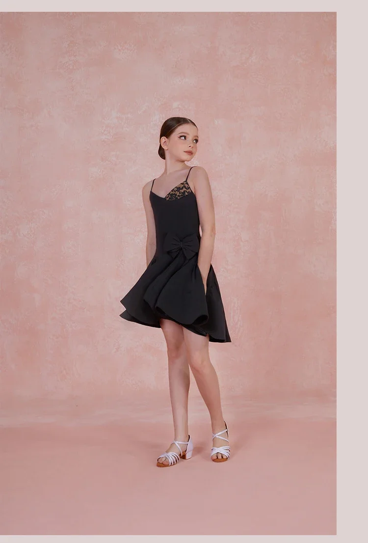 Abito da ballo latino per ragazze Gonna altalena grande senza schienale con fionda Chacha Rumba Tango Abito da competizione di ballo latino per bambini ZYM