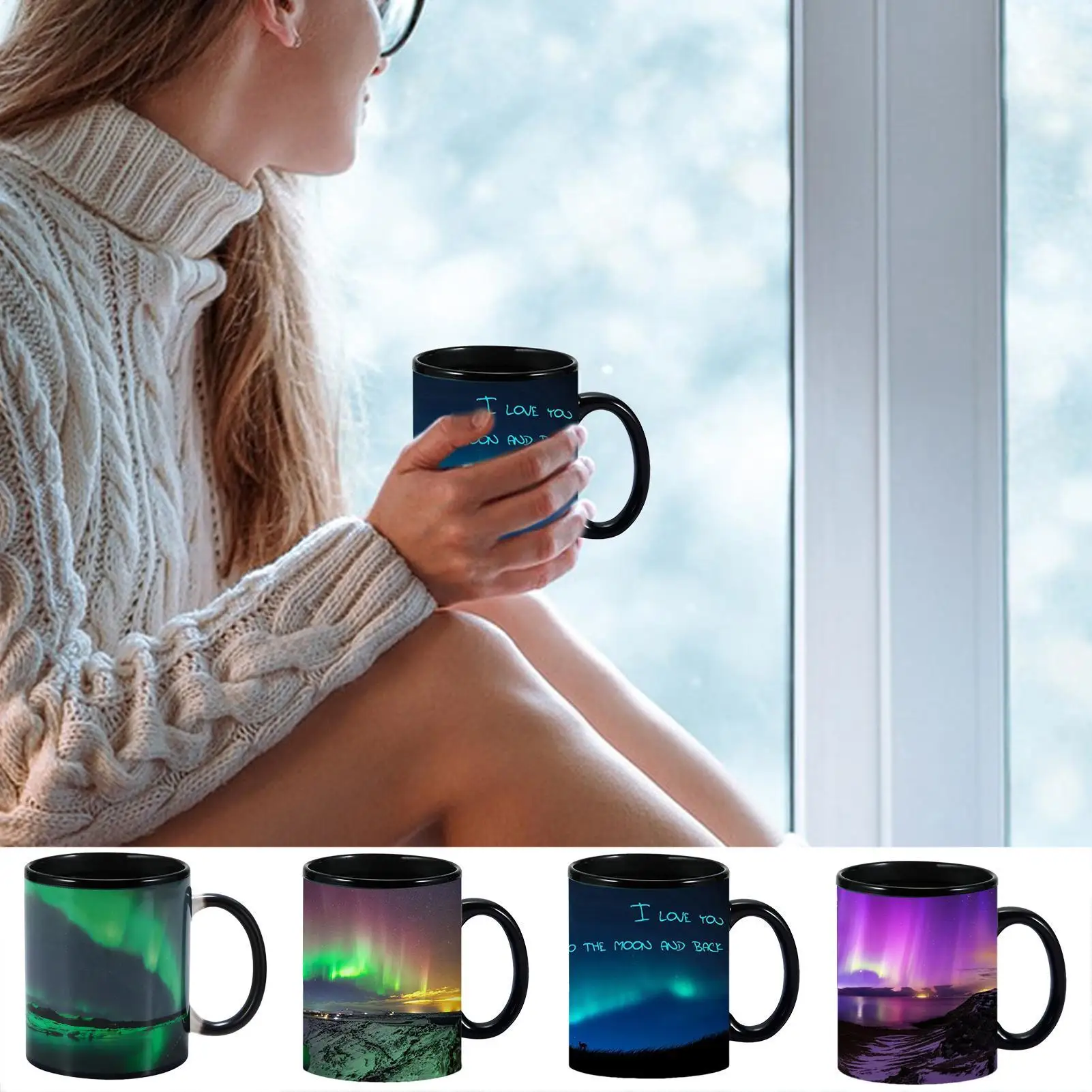 Heat Changing Reveal Mug Ceramic Heat Changing Reveal Mug Northern Lights Design Ceramic Mug Heat Sensitive Magic Mug For Hot