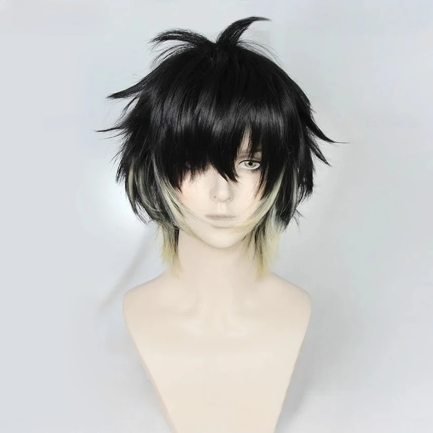 Аниме Towa Синтетические мужские короткие черные, желтые косплей аниме парик или повязка на глаз термостойкие волосы парики для Хэллоуина