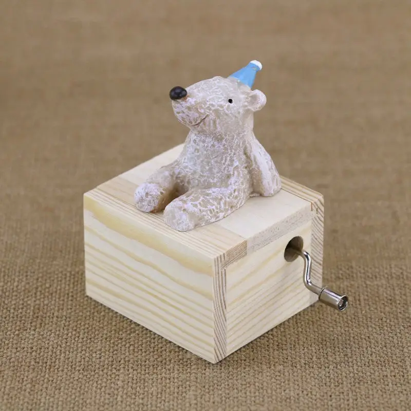 Orso gatto cane scimmia riccio animali adorabili carillon regalo In legno a manovella per bambini decorazione della casa castello nel cielo