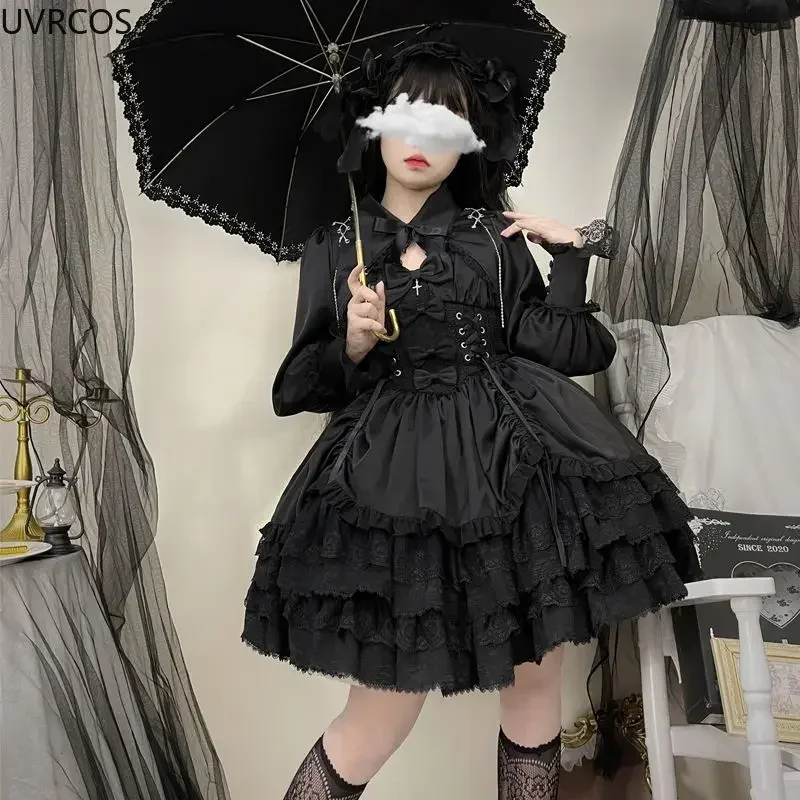 Japanese Victorian Gothic Lolita Dress Women Punk Style Sweet Lace Bow Eveing Party Dresses Harajuku Y2k Cosplay Princess Dress