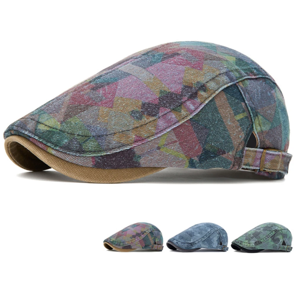 

HT5060 Berets All Seasons Men Women CapVintage Artist Painter Beret Hat 100% Cotton Ivy Flat Cap Adjustable Camouflage Beret Cap