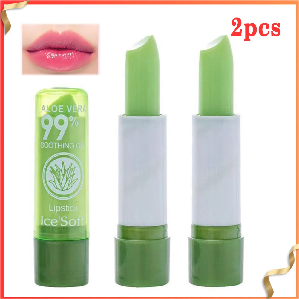 Juego de 2 pintalabios piezas Aloe Vera que cambian de Color, bálsamo labial tintado, brillo, lápiz labial mágico del estado de ánimo, bálsamo labial hidratante de gelatina, maquillaje