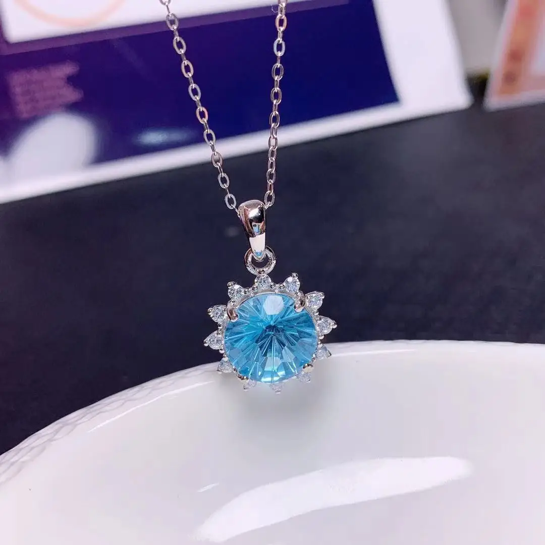 ZECAA Fine Jewelry Woman Topaz Pendant With Natural Blue Topaz Gemstone 10*10mm Lady Topaz Pendant Jewelry For Wedding Gift