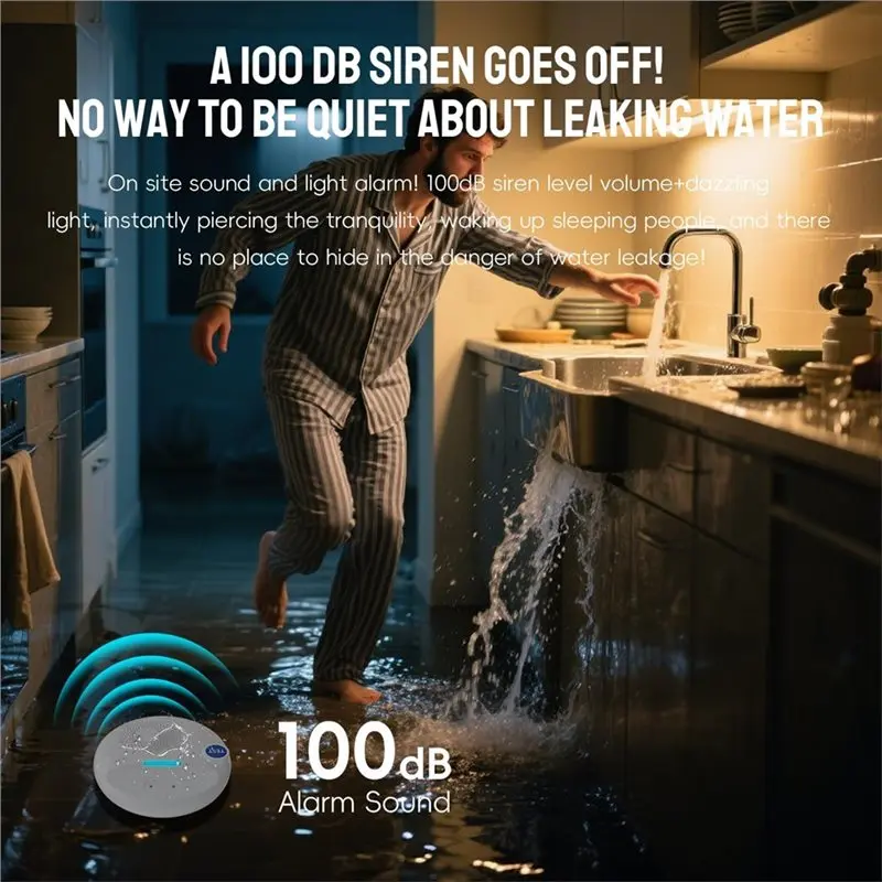 ABMF-Wireless Water Leak Detector -Works Standalone Or With Smart Hub, Loud Siren, IP67 Waterproof,For Home,Basement,Bathroom
