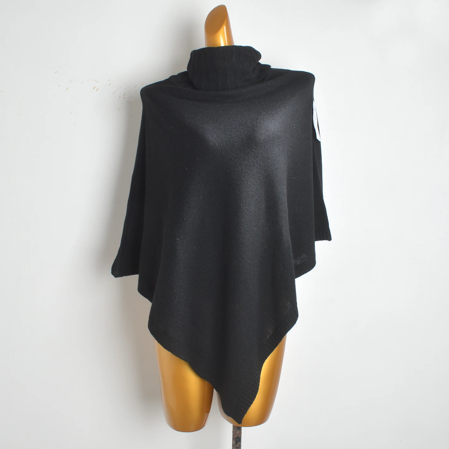 

Elegant Black High Collar Knitted Cowl Neck Sweater Shoulder Shawl Women's Fashion Autumn New Style Cross-Border Outerwear