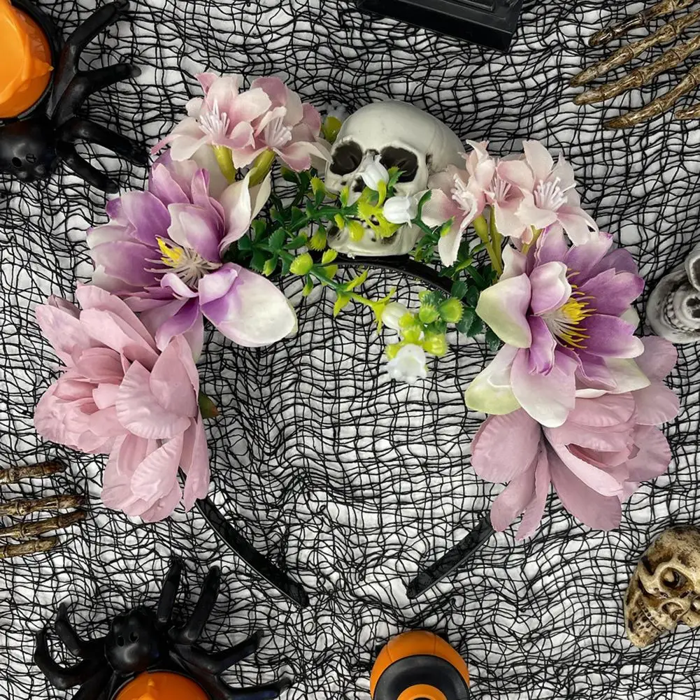 Highlight Look with A Headband Halloween Skull Flower Headband with Simulation Rose for Women for Cosplay for Special