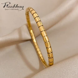Flashbuy Trend 316L Stainless Steel Plain Snake Bone Bangle Bracelet for Women Minimalist Gold Color Bracelets Fashion Jewelry