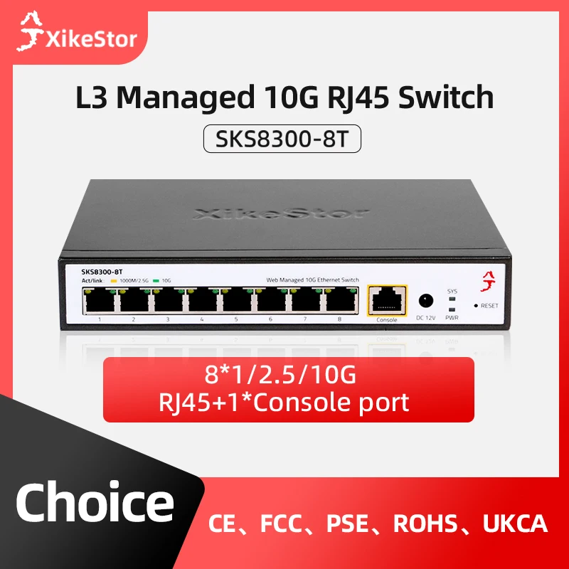 

XikeStor НОВЫЙ 8 портов, полный Ethernet-коммутатор 10 ГБ, 3-слойный управляемый домашний предприятия, высокоскоростная сеть 10G, поддержка VLAN