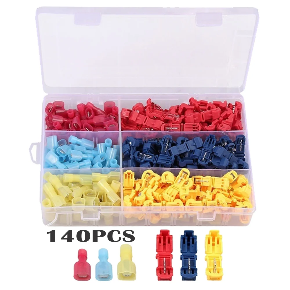 

140PCS Quick Electrical Cable Connectors Snap Splice Lock Wire Terminals Crimp T-Tap Connector Assortment Kit with Box