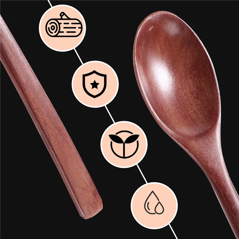 A76X-Spoons Wooden Soup Spoon 5 Pieces Eco Friendly Tableware Natural Ellipse Wooden Ladle Spoon Set For For Eating Mixing Stirr