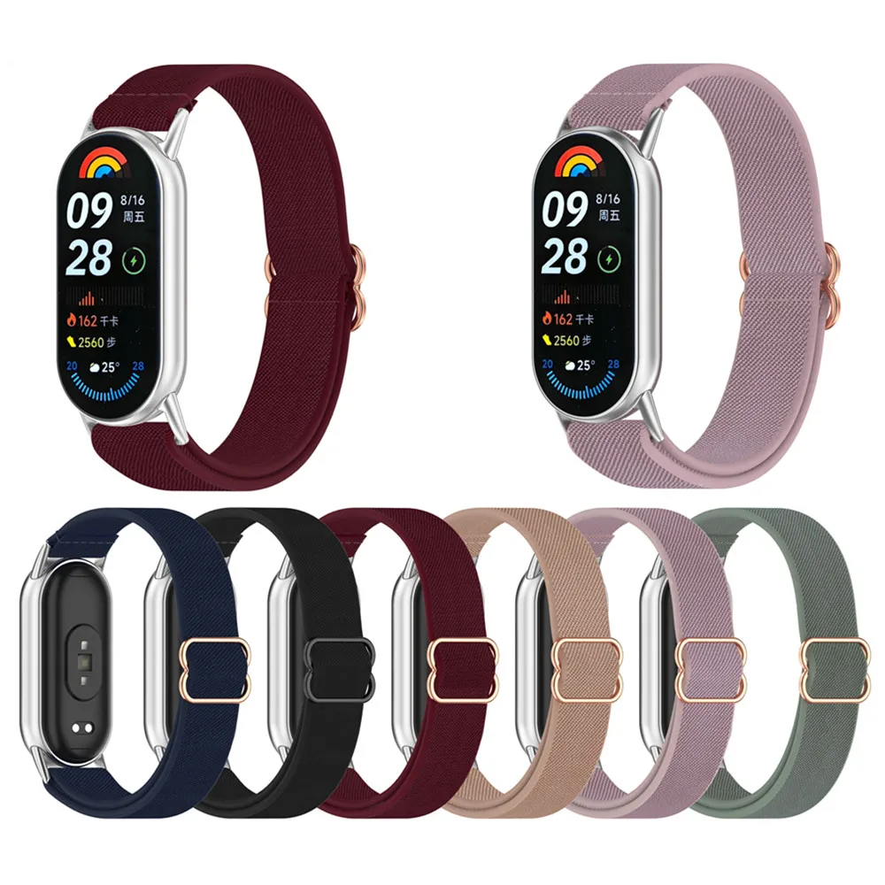 حزام ساعة لـ Xiaomi mi Band 8 8NFC 9 9NFC حزام مضفر من النايلون المطاطي حزام ساعة رياضي سوار معصم ناعم