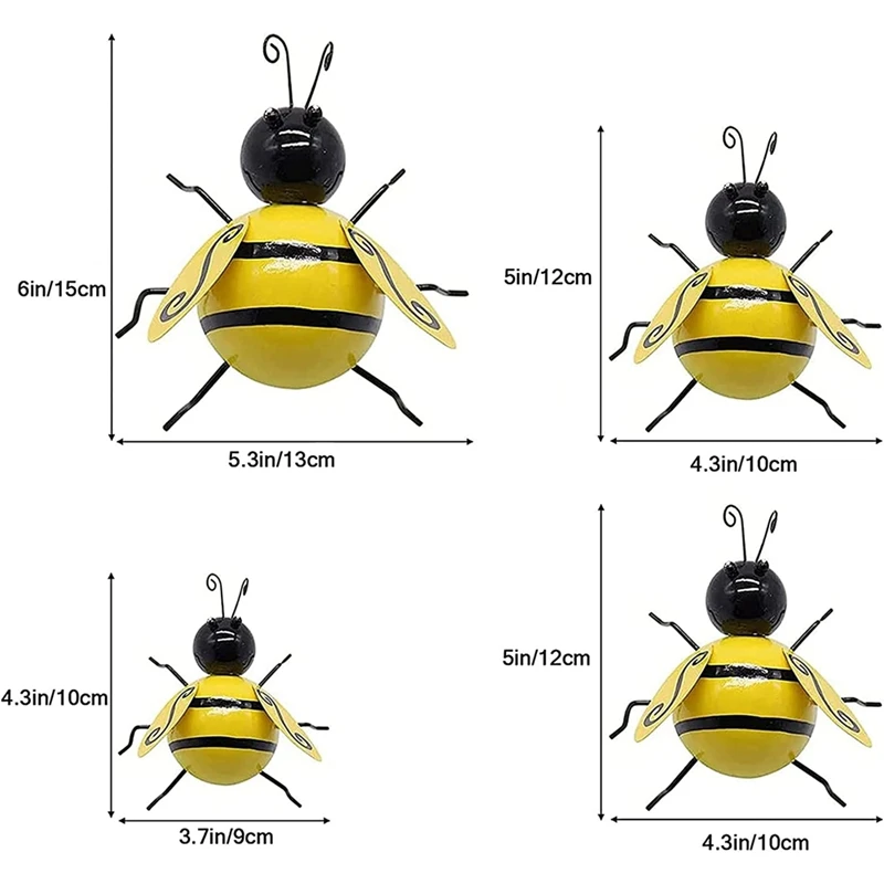 Decoración de valla de jardín al aire libre, arte de pared 3D de abeja, escultura colgante, 4 piezas