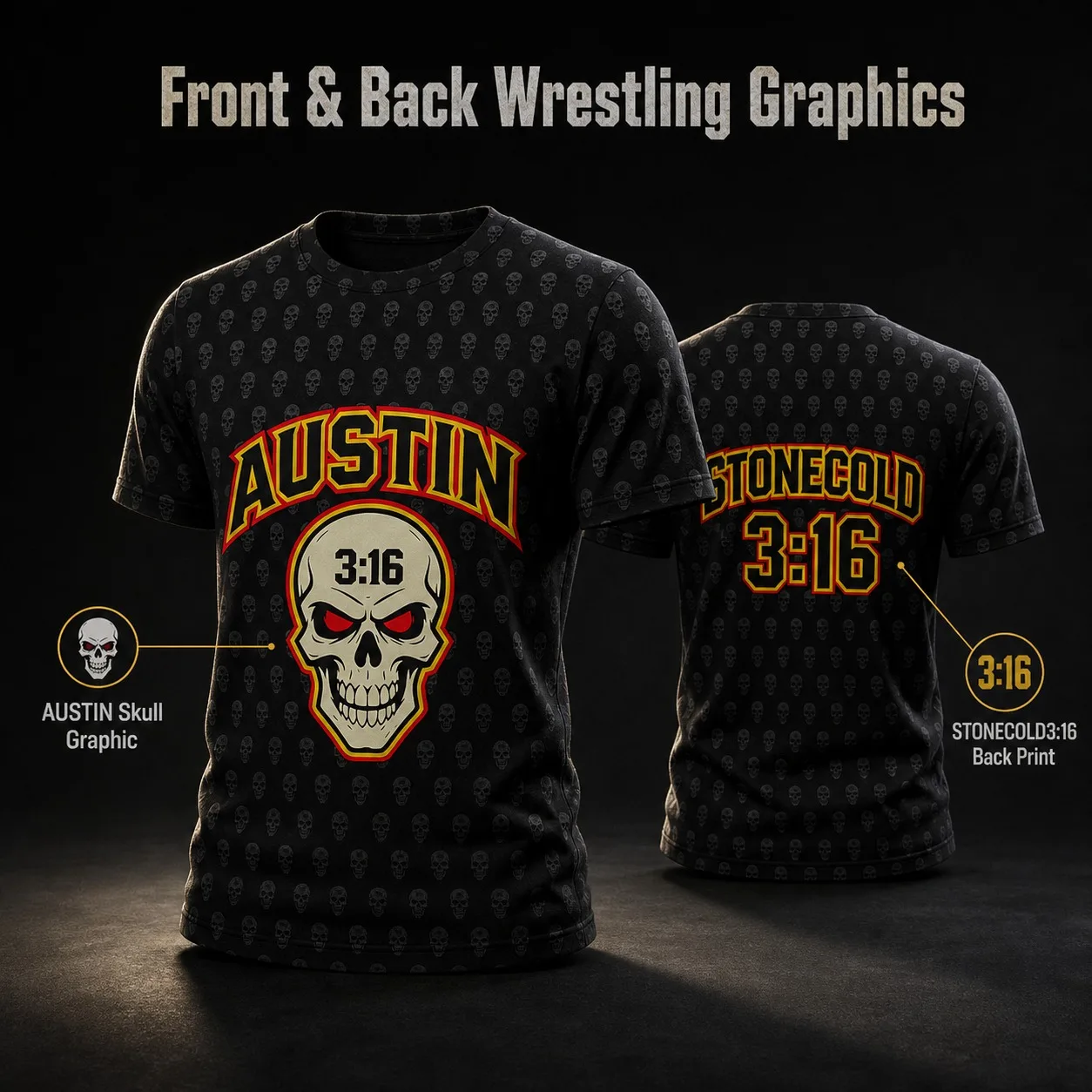 Men's Cold Stone 316 Wrestling Full Set Skull Pattern Red Eyes Skull Double sided Printed Round Neck Short Sleeve T-shirt