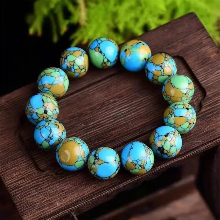 

Green Big Calculation Bead and Honey Wax Single Circle Bracelet Tang Sancai Bracelet Natural bead bracelet