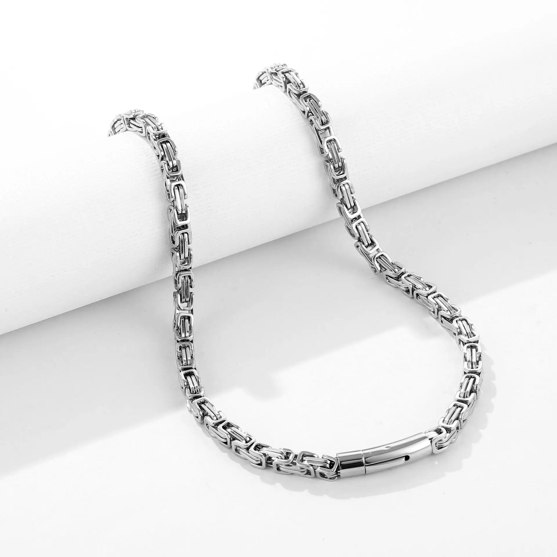 New 316L Stainless Stee Cable Byzantine Emperor Chain Necklace Bracelet Set for Men Women Magnet Clasp Kpop Solid Metal Gift