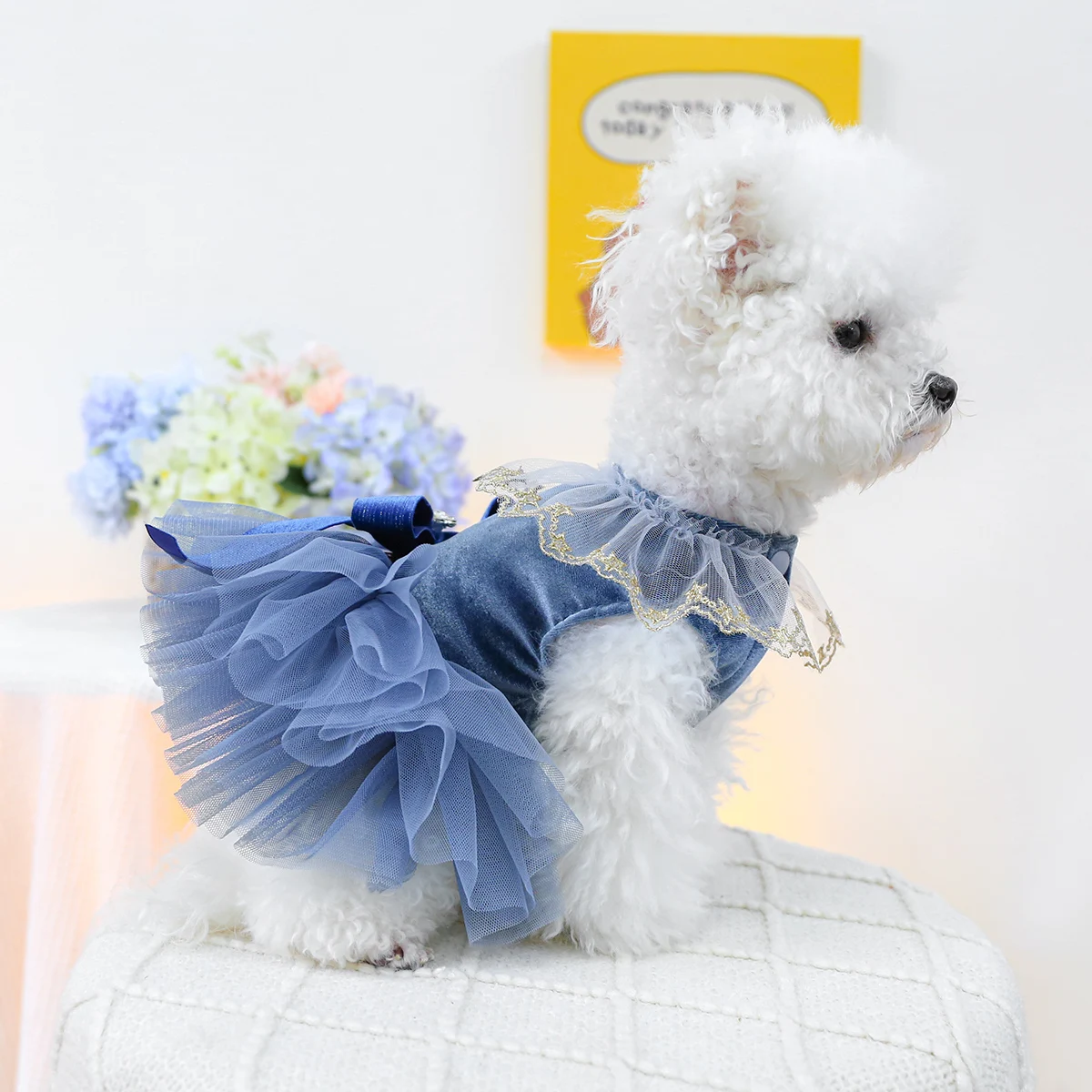 1PC Pet Clothing Spring and Autumn Royal Blue Dress Wedding Princess Dress Suitable for Small and Medium sized Dogs