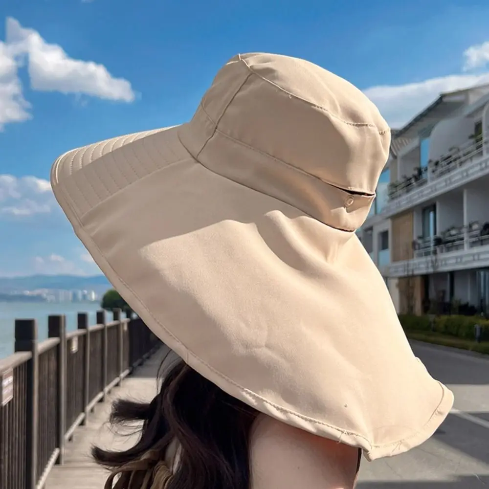 Damski kapelusz na lato Składany kucyk Podróżna czapka panama Solar Beach Bucket Hats for The Sun Szerokie rondo Ochrona szyi UV