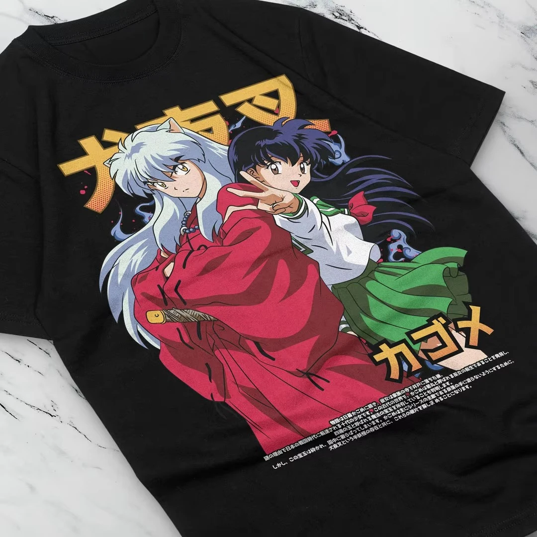 Camiseta Inuyasha 2026, Camiseta de Algodón con Estampado Artístico del Pareja de Inuyasha y Kagome Higurashi, Ropa Casual Oversize para Fans