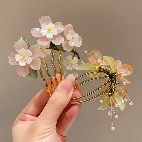 Blommig hårkam kinesiska Hanfu håraccessoarer för kvinnor gröna blommor legering hårnål hårspännen vintage flickor huvudbonad smycken 8 best sales vintage hårkam - №4