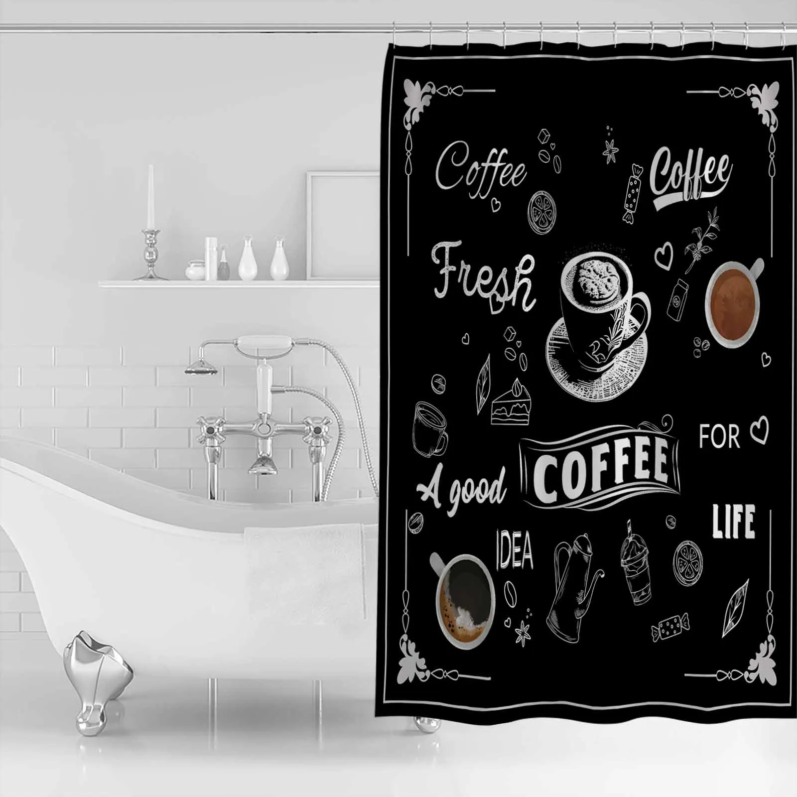 Coffee Coffee Beans Cup Shower Curtains Waterproof Bath Curtains Home Decor Modern Luxury Bathroom Curtain