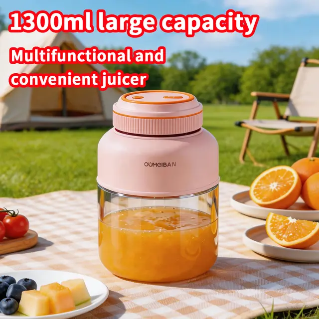 1300ML Portable Juicer, Fresh Fruit Mixer 38 Blades, USB Rechargeable