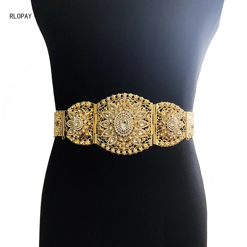 Chic Morocco Wedding Belts Gold Plated Rhinestone Waist Chains for Caftan Arabesque Bridal Accessories Muslim Women Jewelry