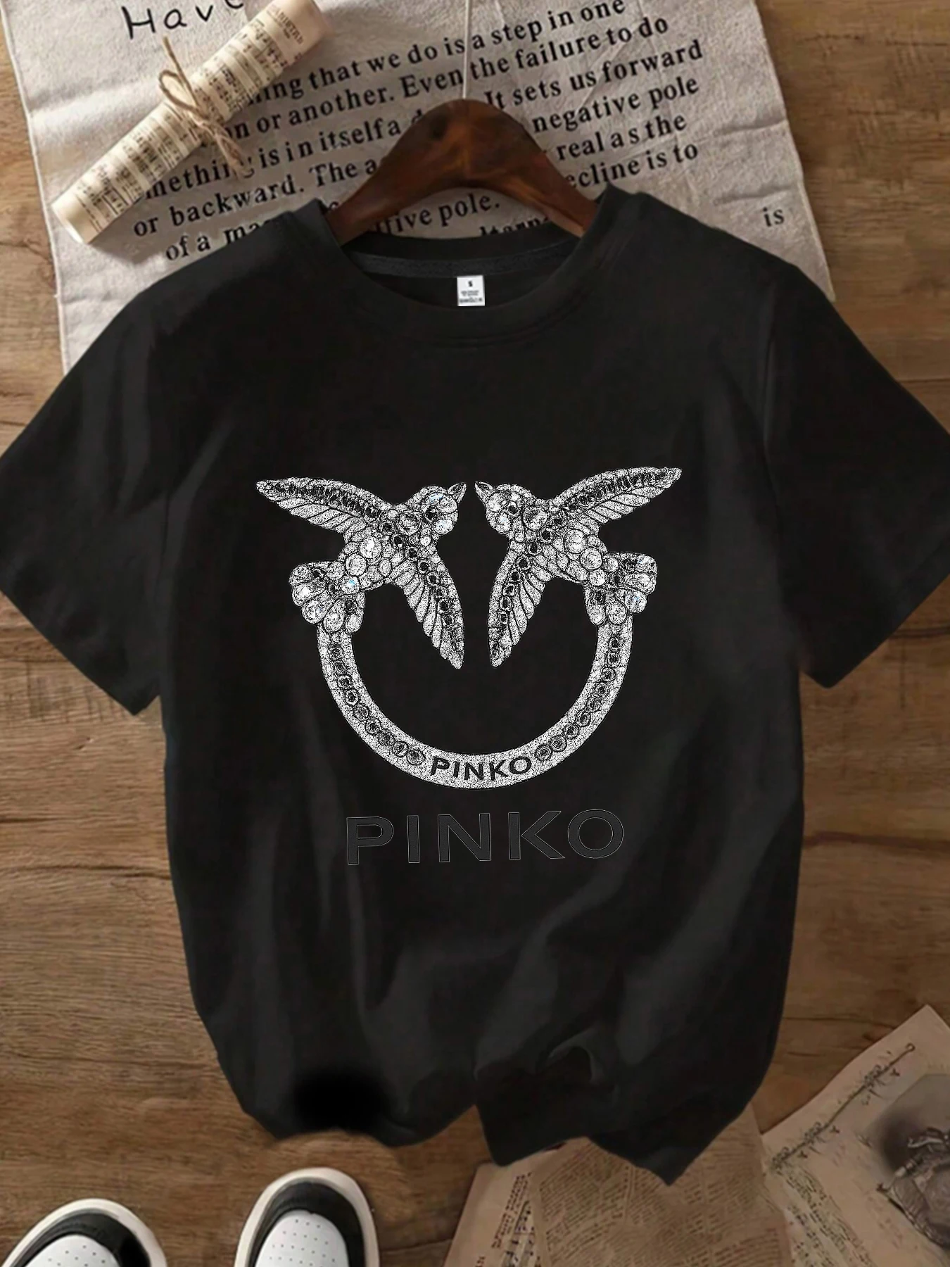 Double bird print women's round neck plus size T-shirt for summer casual short sleeved top street fashion women's versatile