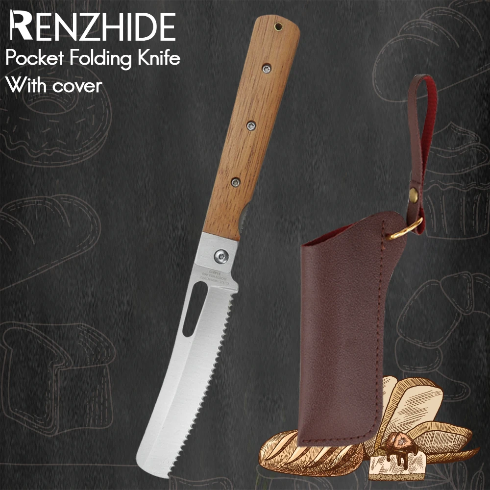 

RZD Pocket Folding Bread Knife Cover Sheath 440A Ultra Sharp Stainless Steel High Quality Camping Hiking Tool Germany Style