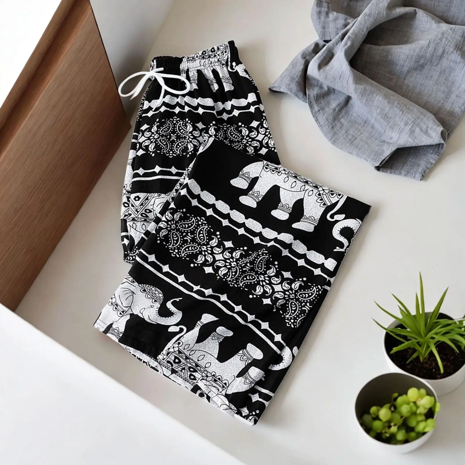 High Waist Harem Pants Women Wide Leg Boho Trousers Elephant Print Yoga Pants Loose Casual Summer Beach Vacation Hippie Festival