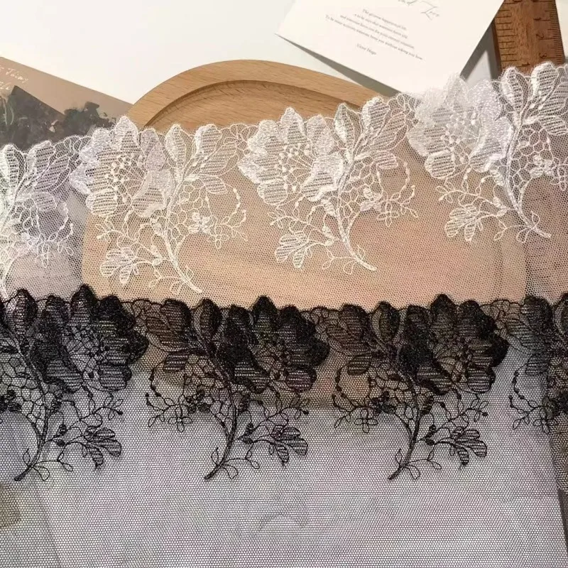 (1 yards/roll) Lace fabric 2024 high quality single black and white delicate elegant embroidery mesh design DIY Wedding dresses