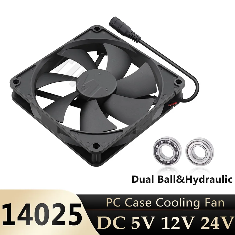 Ventoinha Gdstime 140MM para PC 14025 DC 5V 12V 24V, Cooler para Gabinete de Computador USB 2PIN 140x25MM, Ventoinha Hidráulica/Balão para CPU e Fonte de Alimentação