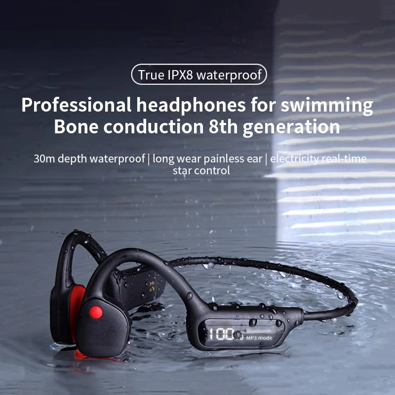 Bluetooth Headset Bone Conduction Digital Display Swimming Depth 30 Meters Waterproof 32G Memory Card MP3 For Xiaomi Huawe IOS