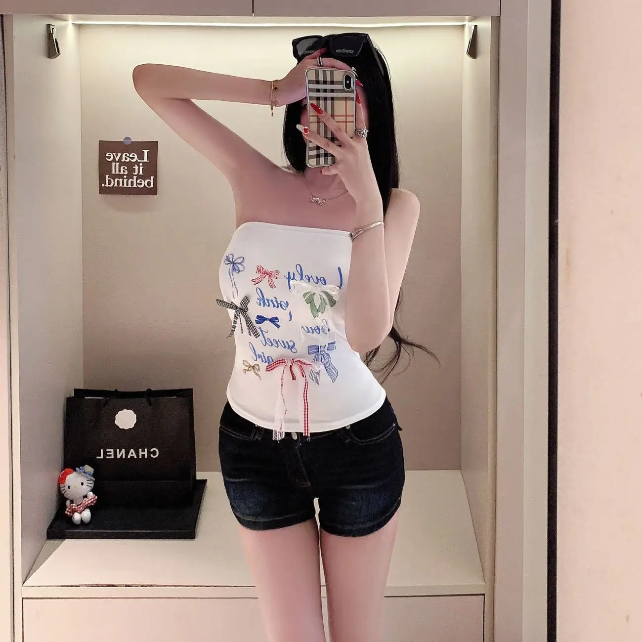 Zomer Nieuwe Pure Sexy Knoop Brief Print Vrouwen Afslanken Een Stuk Beha Met Borst Pad Veelzijdige Pendelen Sle