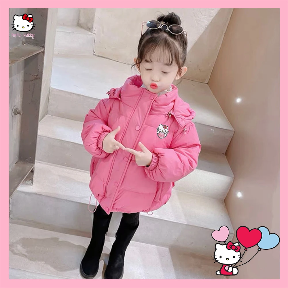 

Winter Down Jackets Anime Sanrioed Hellokitty Kuromi Kawaii Kids New Thick Padded Coat Girl Cotton-Padded Warm Jackets Outerwear