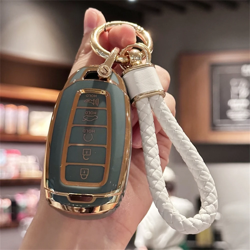 TPU Key Fob Cover with Keychain Lanyard for Hyundai Elantra GT Sport Santa Fe Palisade Kona