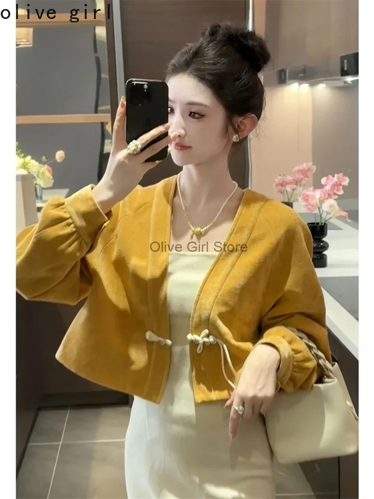 Damesjas Traditionele Chinese kleding 2024 Lente Herfst Vintage Chinese stijl Gespontwerp Top met lange mouwen