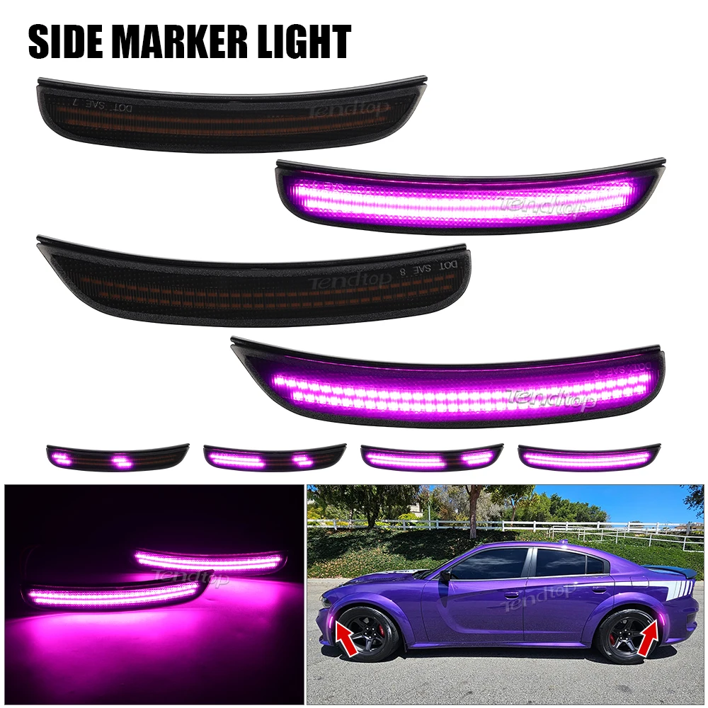 For Dodge Charger 2015 2016 2017 2018 2019 2020 2021 2022 2023 Dynamic Pink Purple LED Front Rear Bumper LED Side Marker Light