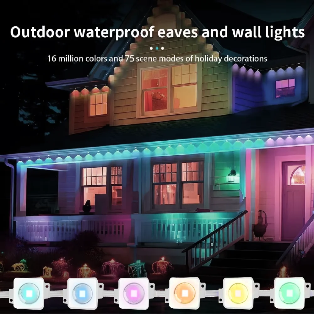 クリスマス5-90メートル屋外用常設ストリングライト、bluetooth対応お祭り用軒先ledライト、新年結婚式装飾用ストリングライト