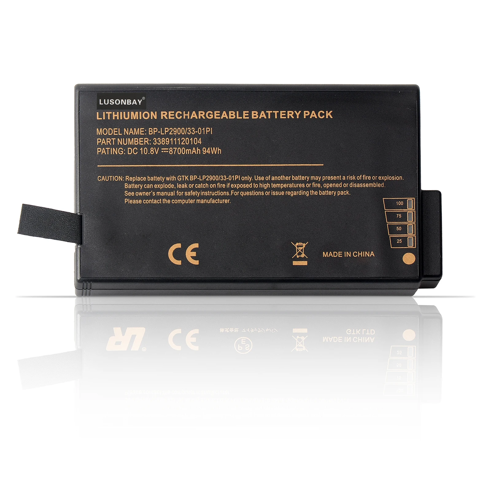 LUSONBAY LP2900/33-01PI Laptop Battery for Getac X500 V100 V1010 V200 M230 BP-338911120104 BP-LC2600/33-01S1 10.8V 8700mAh