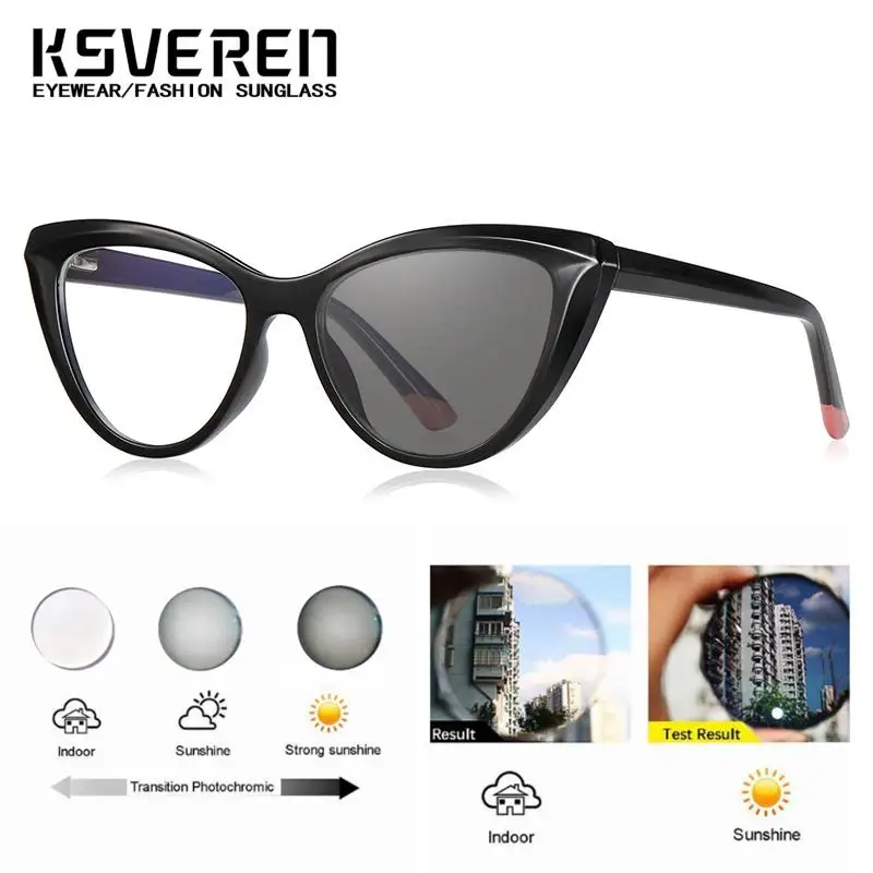 KSVEREN Retro Cat Eye ผู้หญิง Photochromic แว่นตาอ่านหนังสือแฟชั่น TR90 Ultralight แว่นตาแว่นตา