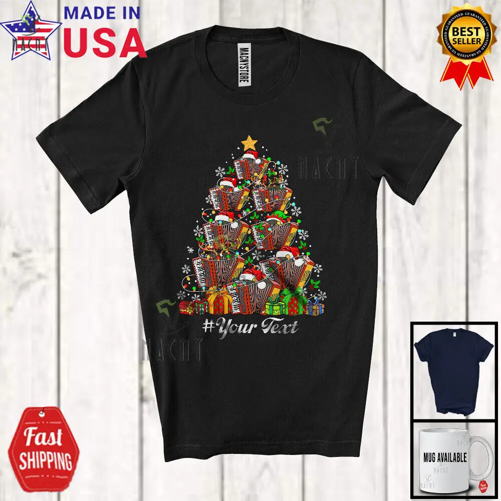 

Accordion Christmas Tree; Merry X-mas Custom Text Musical Instruments T-Shirt