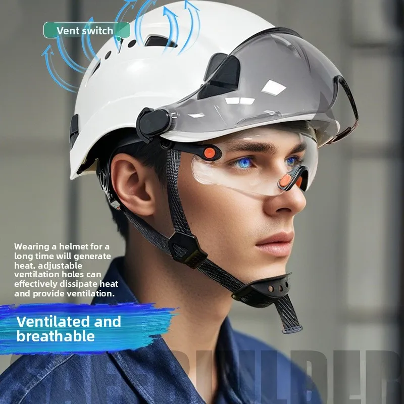 CE Construction Safety Helmet With Visor Built In Goggles For Engineer ABS Hard Hat ANSI Industrial Work Cap Head Protection New - view 2