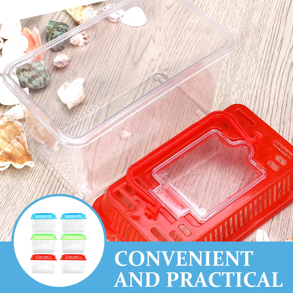 

6pcs Portable Fish Tank Handheld Aquarium Transparent Turtle Feeding Box Breathable Lid Reptile Storage Case For Goldfish