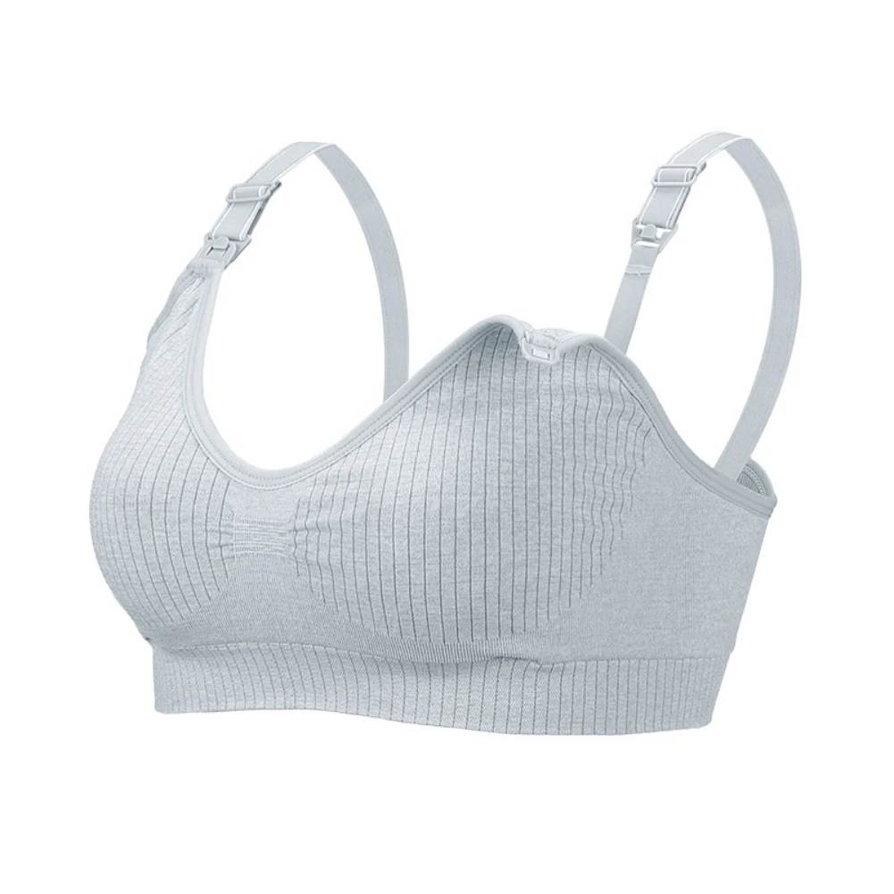 Seamless No Steel Rings Bra Front Open Buckle Vertical Stripes Postpartum Gathering Breastfeeding Bras Breath Nursing Underwear