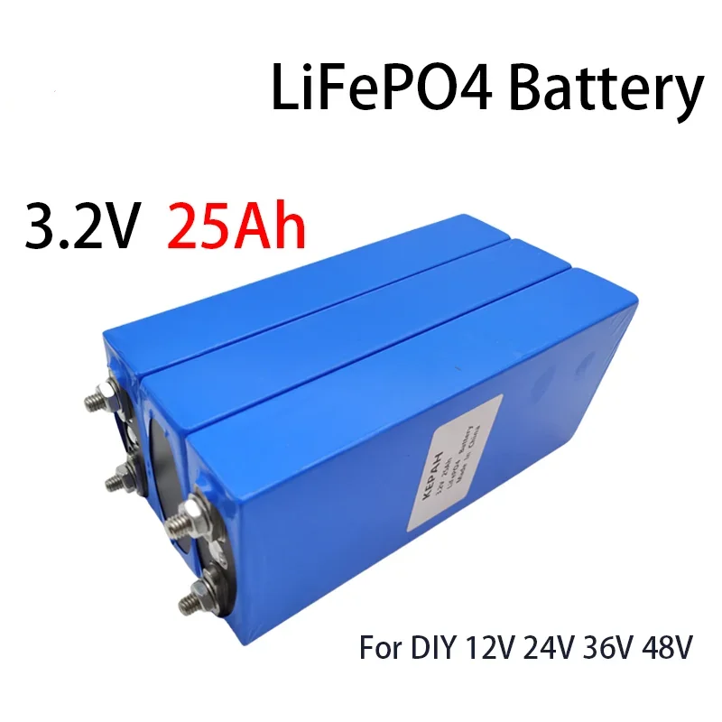 LiFePO4 3.2V 25Ah Battery Cell Lithium Iron Phosphate Deep Cycles for DIY 12V 24V 36V 48V Solar Energy Outdoors Power, EV Boats