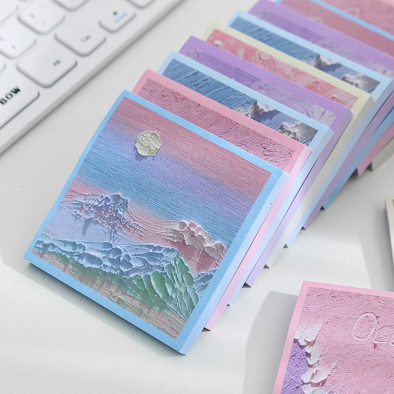 50/60 folhas pintura a óleo paisagem papel de escrita pegajoso bloco de notas mensagens avisos decorativos bloco de notas artigos de papelaria suprimentos