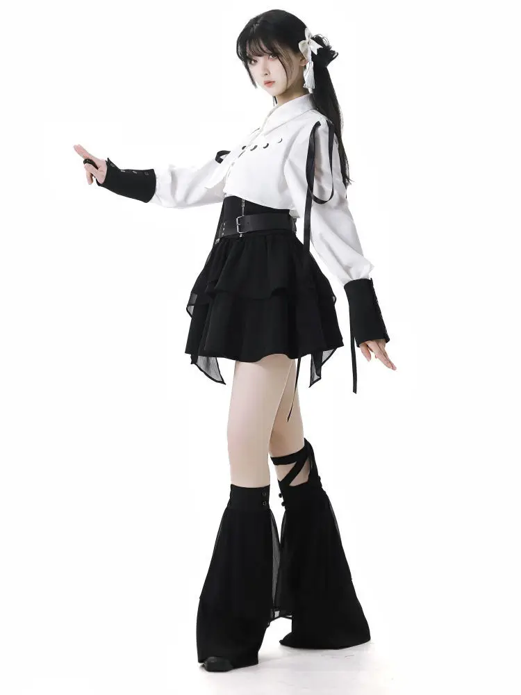 Neue Chinesische Stil Langarm Shirt Frauen + Hohe Taille Geraffte A-linie Kuchen Röcke + Y2k Slim Fit Kummerbund Drei Stück Sets