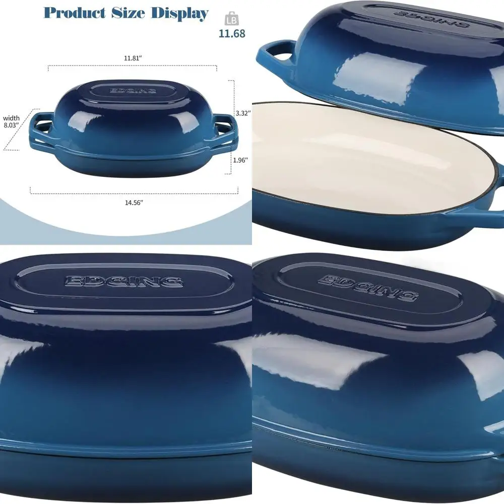 

Чугунная эмалированная овальная кастрюля-духовка объемом 5 кварт (4,7 л) с крышкой, цвет «голубой озер», идеально подходит для выпечки хлеба на закваске